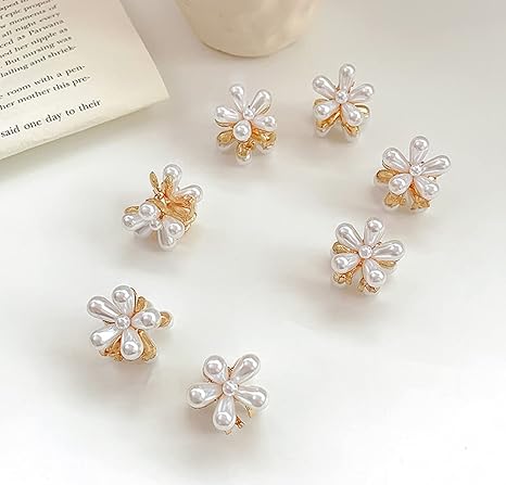 10 Pcs Pearl Mini Claw Clips Daisy Floral Hair Clips, Sweet Artificial Bangs Clips Decorative, Decorative Hair Accessories for Women and Girls