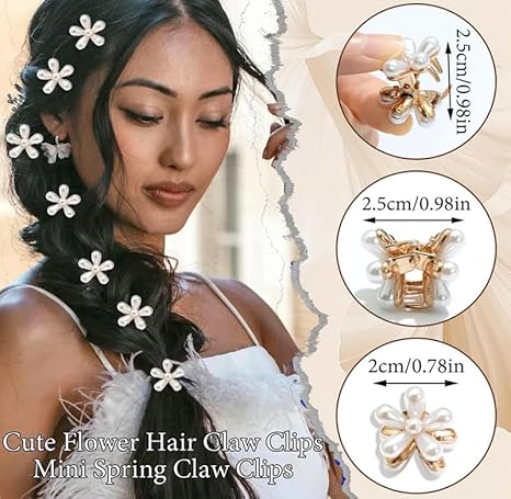 10 Pcs Pearl Mini Claw Clips Daisy Floral Hair Clips, Sweet Artificial Bangs Clips Decorative, Decorative Hair Accessories for Women and Girls