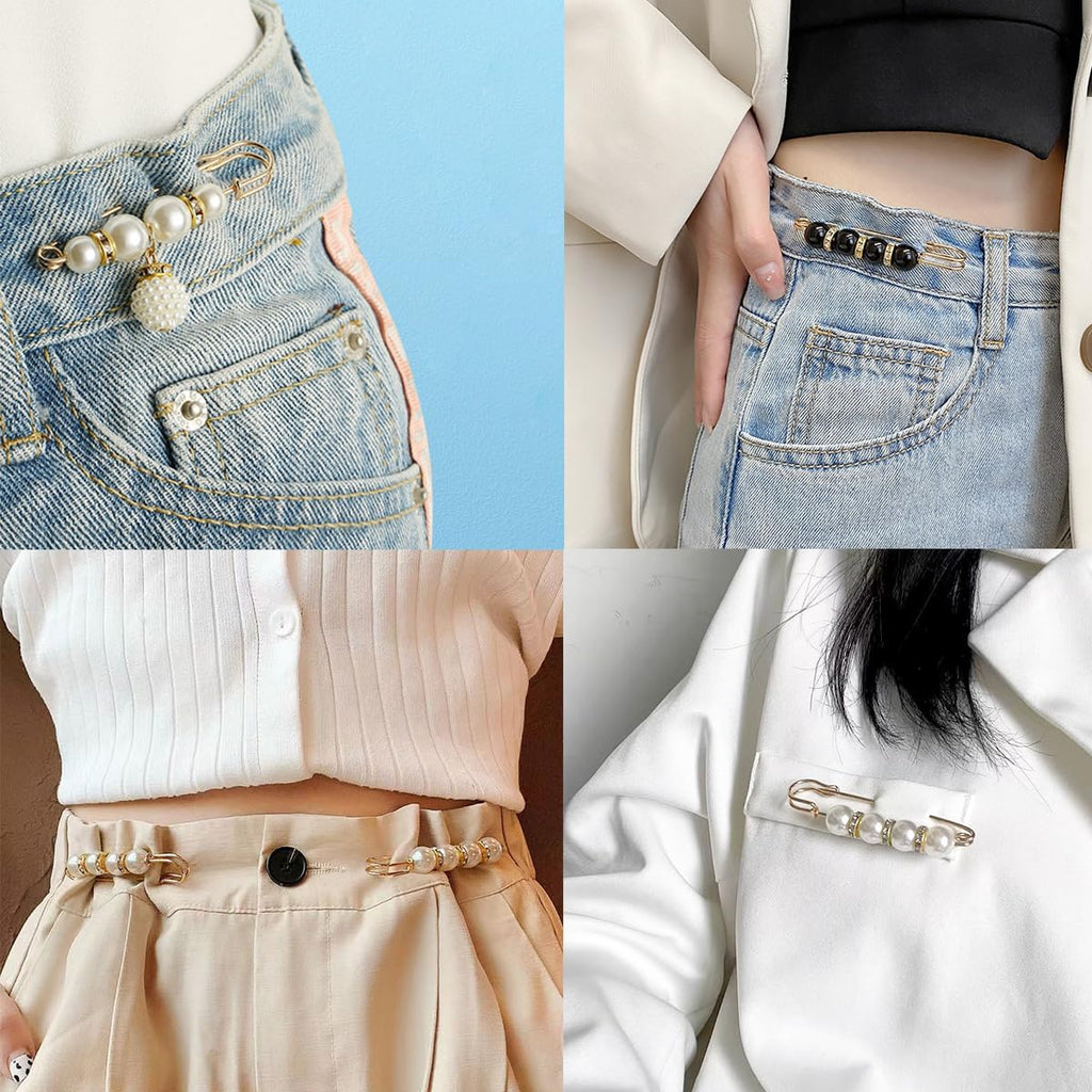 24 Pieces Pearl Crystal Brooch Safety Pins Button Pins Pant Waist Tightener Pins for Clothes Sweater Shawl Collar Dress Cardigan Shirt Jeans Decoration Accessories for Women Girls(Classic)